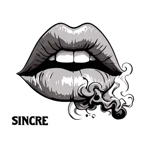 "Sincere" kissy lips blowing colorful smoking tattoo design idea