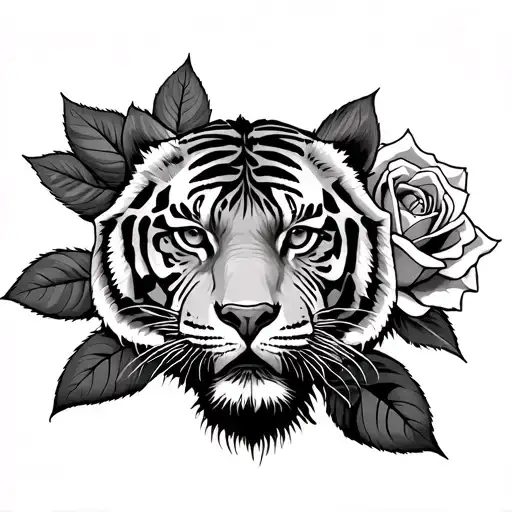 tamil tiger in between two roses tattoo design idea