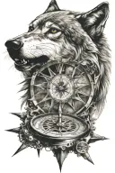 wolf and compass design tattoo design idea