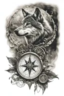 wolf and compass design tattoo design idea