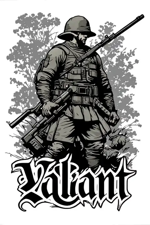 army man silhouett with word Valiant in old English underneath tattoo design idea