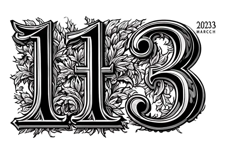 Roman numerals of the date march 13 2023 tattoo design idea