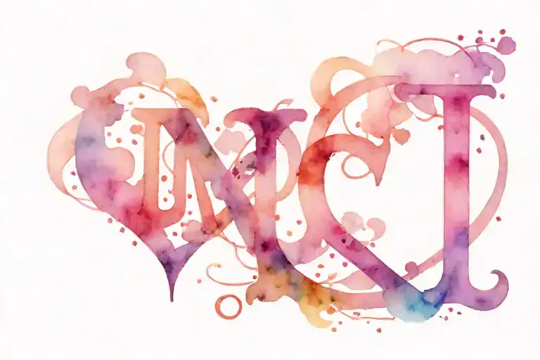 3 initials A and 2 initials M with hearts tattoo design idea