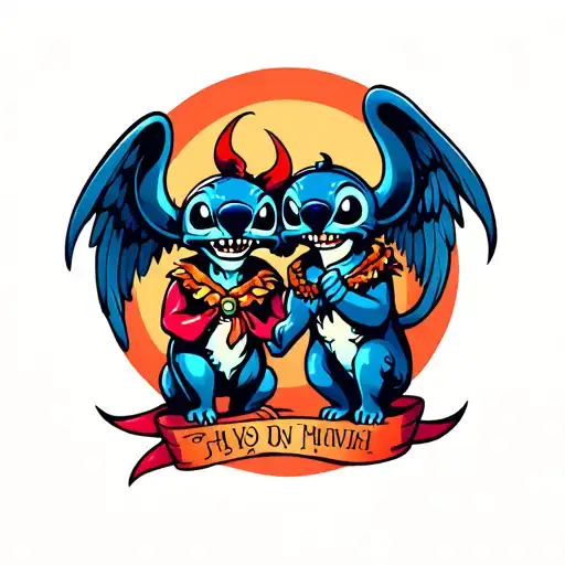 stitch demon and angel tattoo design idea