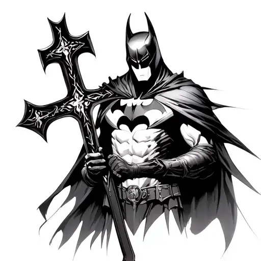 Azrael from Batman: Arkham Knight holding a cross tattoo tattoo design idea