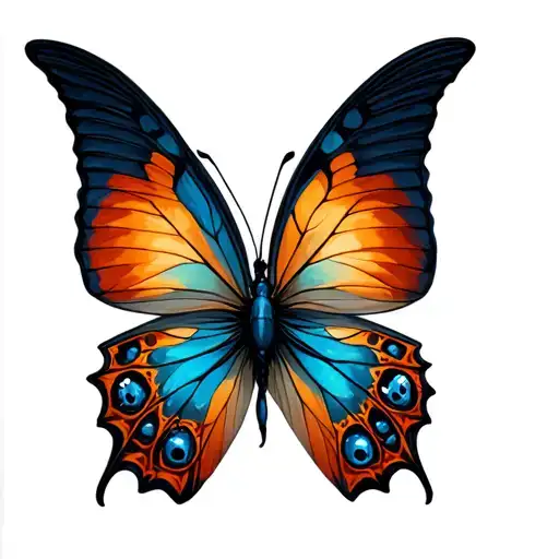dark butterfly with evil eye wings spread wings looking tattoo design idea