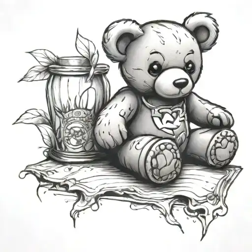 teddy bear with patch on knee tattoo design idea