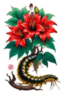 japenese tattoo using red spider lillies, a poison tree and a centedpede tattoo design idea