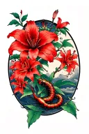 japenese tattoo using red spider lillies, a poison tree and a centedpede tattoo design idea