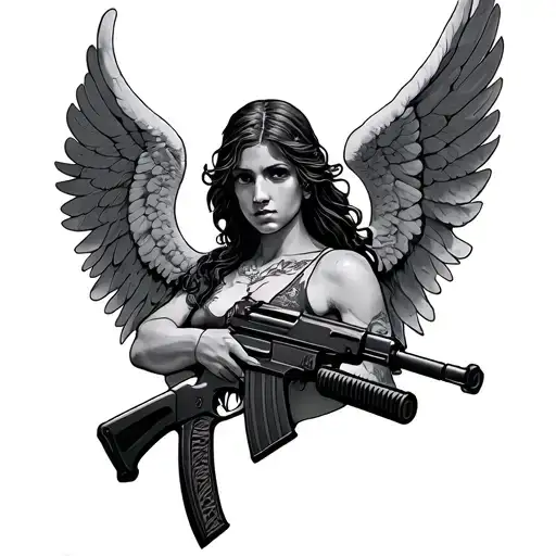 Angel With Ak 47 tattoo design idea
