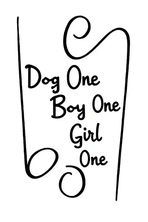 "Dog One Boy One Girl One" "Dog One Boy One Girl One" names intertwined tattoo design idea