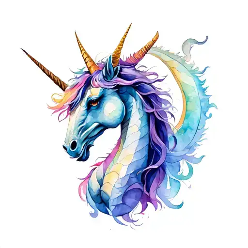 one midieval dragon beside a mythical unicorn  tattoo design idea