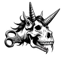 unicorn skull with knuckle duster in mouth tattoo design idea