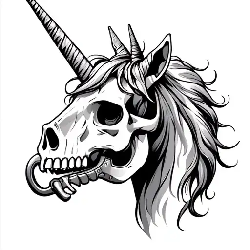 unicorn skull with knuckle duster in mouth tattoo design idea