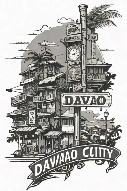 davao city with street signs and building background tattoo design idea
