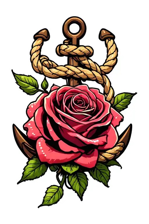 rose, rope, anchor tattoo design idea