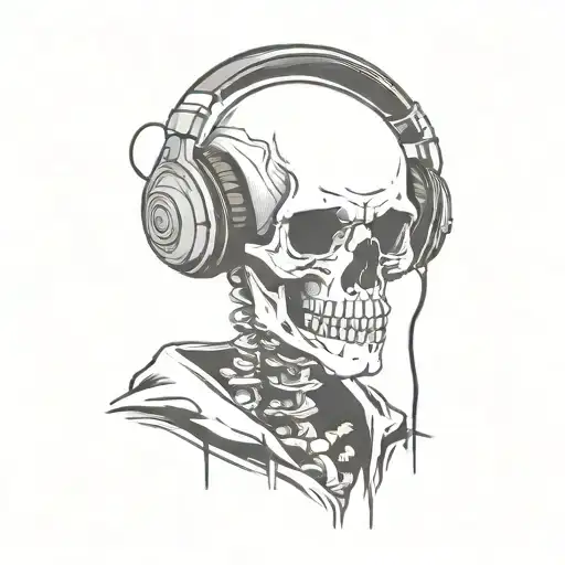 a skeleton wearing headphones tattoo design idea