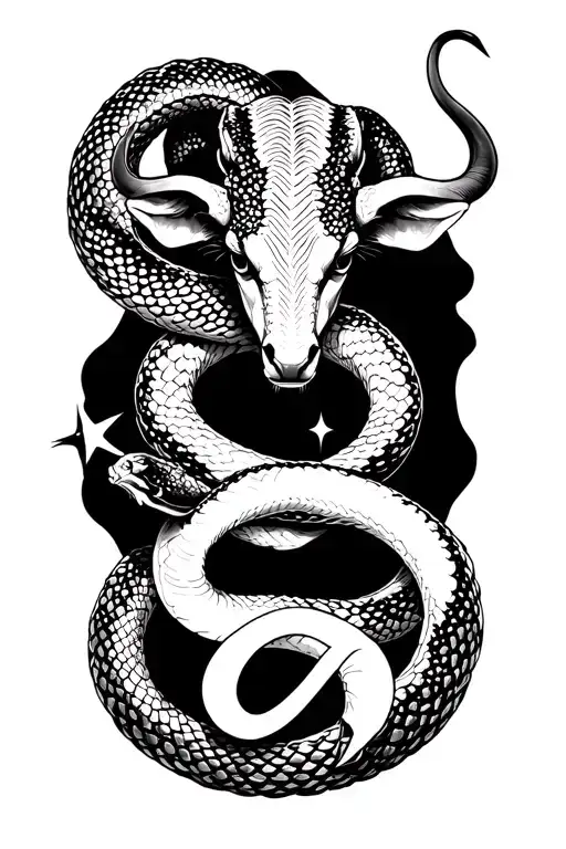 suggest me some good tattoo designs with the Japanese text 诺力火 below either with a snake or my star sign Taurus  tattoo design idea