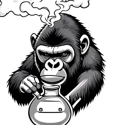 Gorilla smoking out of a bong shaped like the Nintendo tattoo design idea