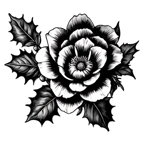narcissus flower, daffodil flower, holly berry flower, and carnation flower  tattoo design idea