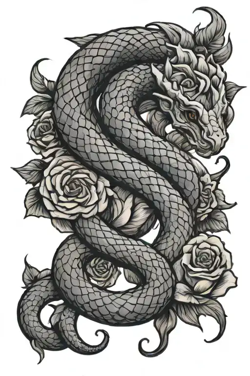 Capricorn, Rose heart snake tattoo design idea