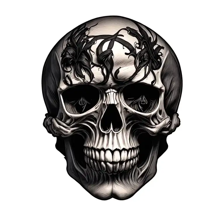 3 skull represent for see no evil , hear no evil , speak no evil  tattoo design idea