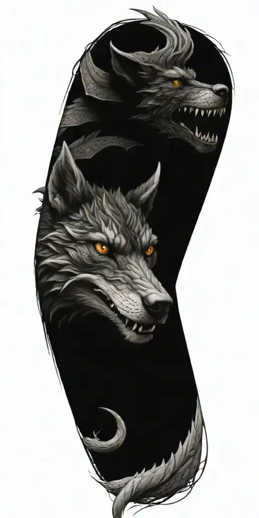 dragon intertwined wolf head tattoo design idea