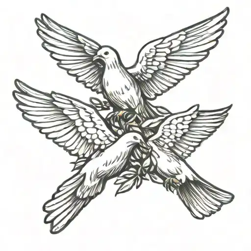 three doves flying with wings open and each carrying a olive leaf tattoo design idea