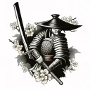 black samurai warrior with cherry blossom tree tattoo design idea