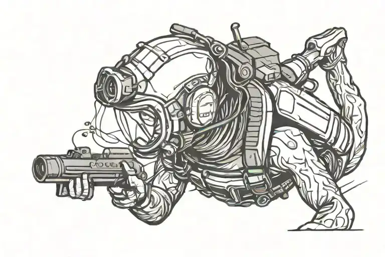 side view of a scuba diver with a swim mask and swim fins no helmet stretched out flat tattoo design idea