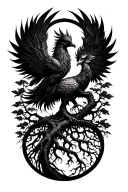 phoenix with tree of life growing tattoo design idea