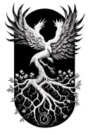phoenix with tree of life growing tattoo design idea