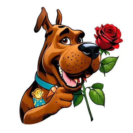 scooby doo holding a rose in his mouth  tattoo design idea