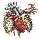 realistic human heart bleeding wires veins cybernetic electronics rotten Aorta valve blood splatter Bitcoin rotting dead tattoo design idea