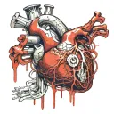 realistic human heart bleeding wires veins cybernetic electronics rotten Aorta valve blood splatter Bitcoin rotting dead tattoo design idea