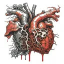 realistic human heart bleeding wires veins cybernetic electronics rotten Aorta valve blood splatter Bitcoin rotting dead tattoo design idea