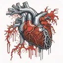 realistic human heart bleeding wires veins cybernetic electronics rotten Aorta valve blood splatter Bitcoin rotting dead tattoo design idea