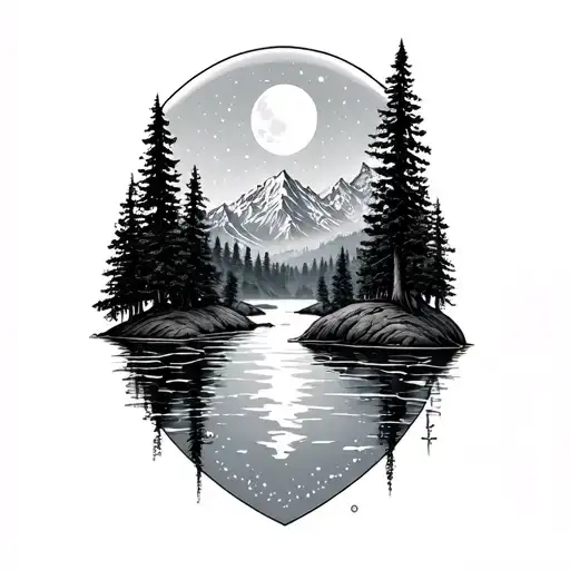 forest landscape long trees mountains starsigns moon river full sleeve tattoo tattoo design idea