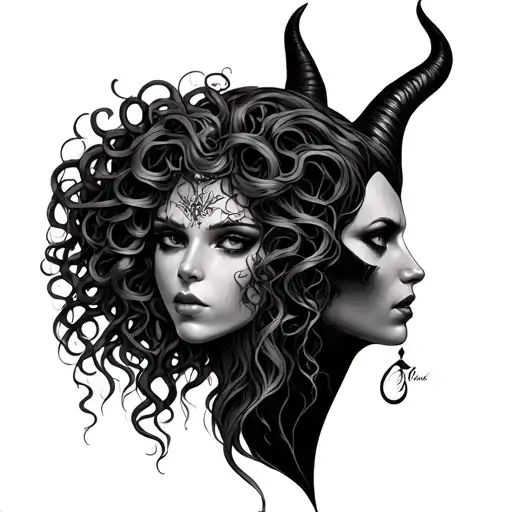 Medusa And Maleficent faceing each other tattoo design idea