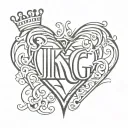 the letters k, b, c; the word king; heart; music tattoo design idea