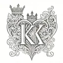the letters k, b, c; the word king; heart; music tattoo design idea