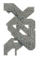 Aztec maze pattern full leg tattoo design idea