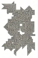 Aztec maze pattern full leg tattoo design idea