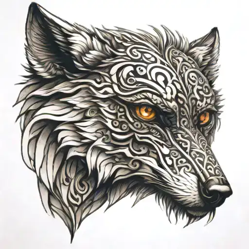 turkish wolf head with brown eyes tattoo design idea