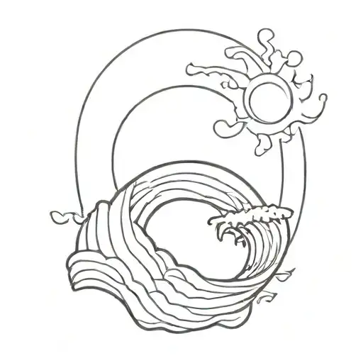 2 Simple wave topped with a sun: Representing light and hope, even if the road is sometimes difficult. tattoo design idea