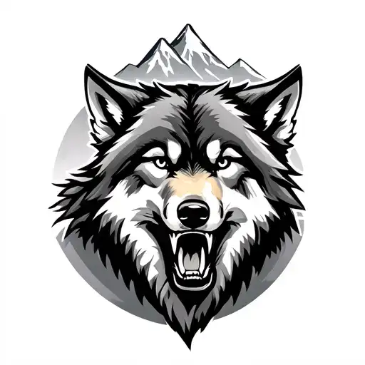 Growling Wolf And Mountains tattoo design idea
