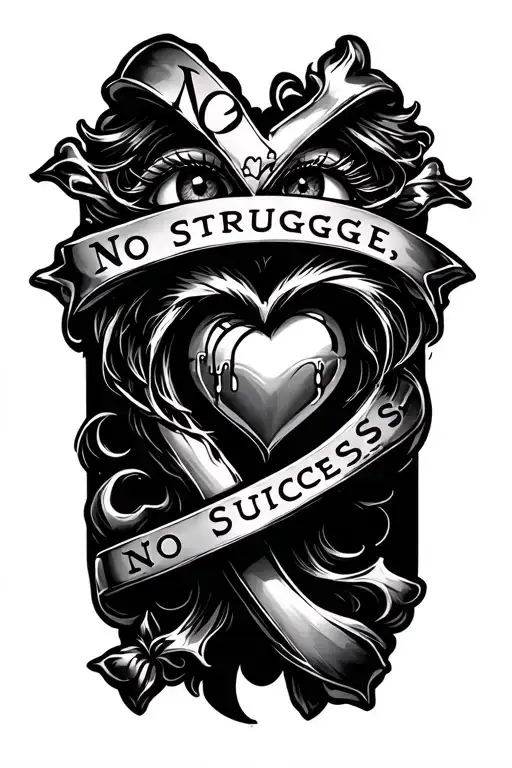 I want something like this, Chrome Heart Crosses, The quote saying "No struggle, no success", And eye at the top crying, tattoo design idea