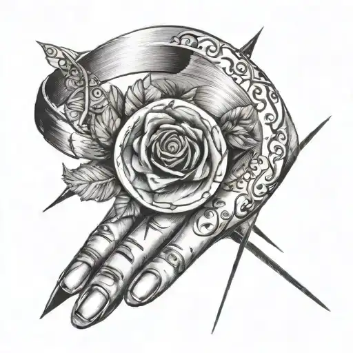 A ring tattoo on your middle finger that connects to a line that follows up your arm past you tricep and connects to it  tattoo design idea