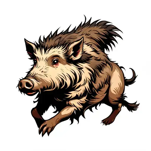 wild boar charging tattoo design idea