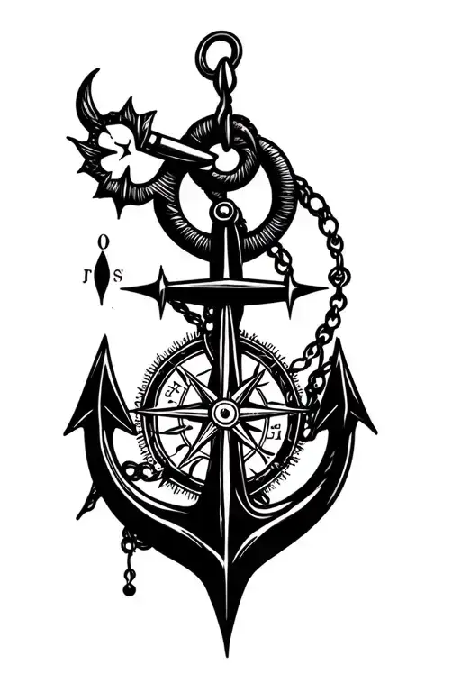 compass and anchor hanging tattoo design idea